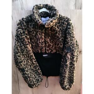 Y2K DKNY Sport Leopard‎ Cropped Jacket Pullover Mob Wife Gorpcore Grunge SZM